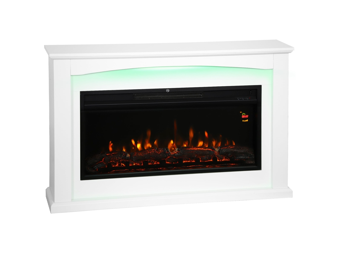 Lareira Elétrica 1000/2000w com Efeito de Chama 5 Brilhos Ajustáveis, 121x25x77cm, Decorativa Branca