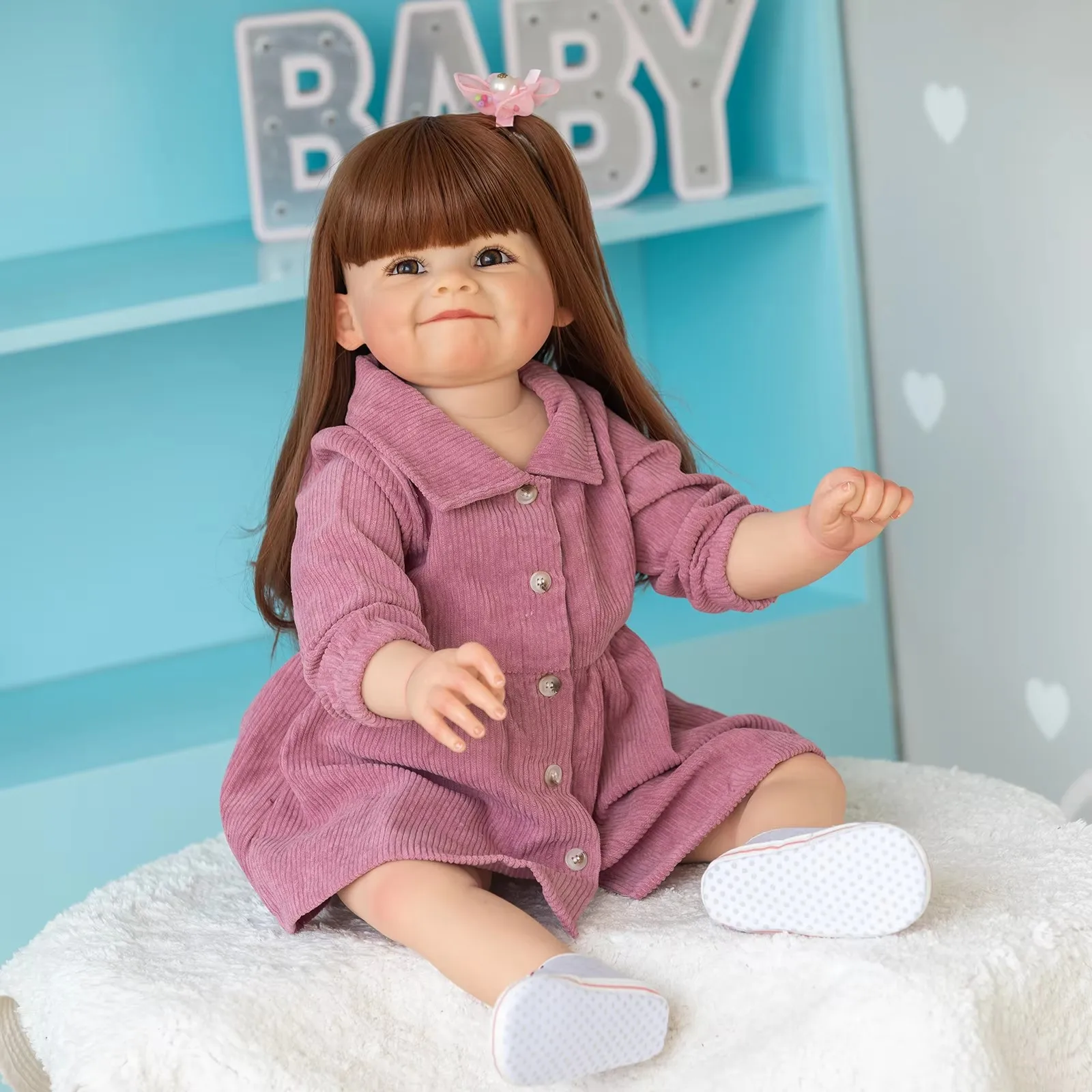(rosa) Boneca De 71 Cm (28 Polegadas), Com Um Sorriso Radiante, Pele Em 3d, Uma Boneca Artística Para Colecionadores.