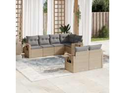 Vidaxl 7 Pcs Conjunto De Sofás P/ Jardim Com Almofadões Vime Pe Bege