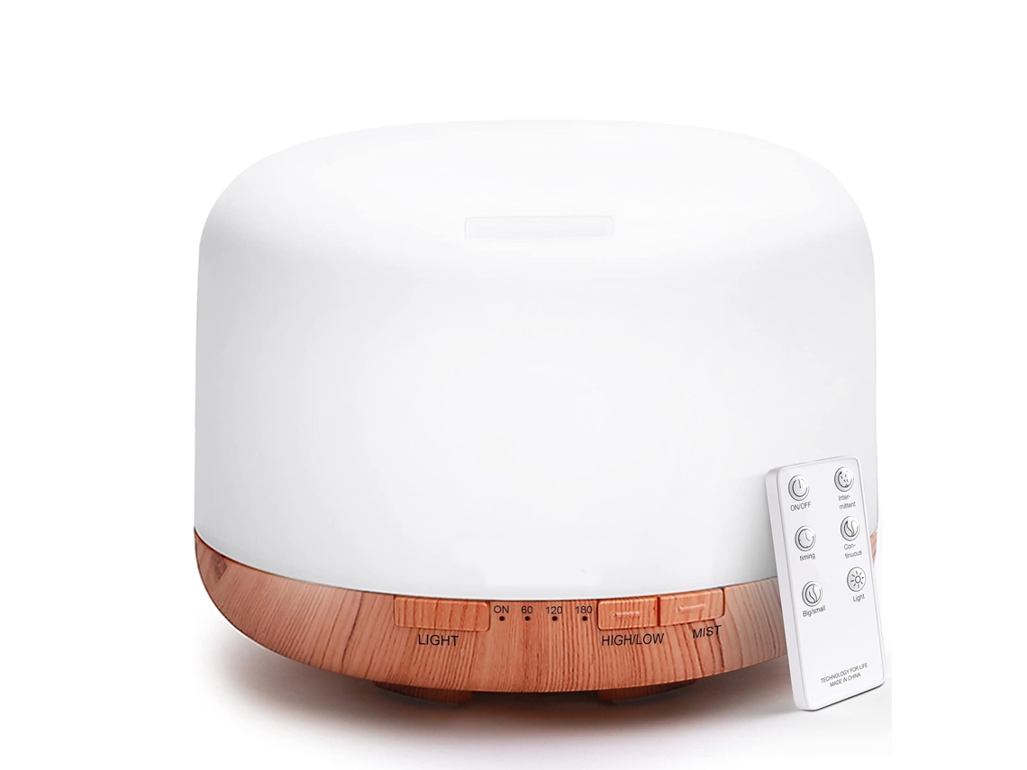 Difusor De Óleos Essenciais 500ml, Umidificador Ultrassônico Para Aromaterapia Com Controle Remoto, 7 Cores De Led (branco)