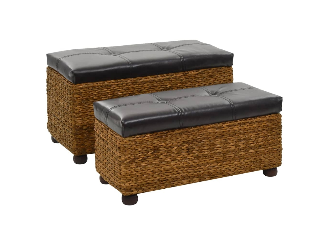 Vidaxl Conjunto De Bancos 2 Pcs Erva Marinha Castanho
