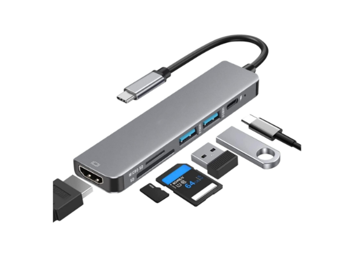 Hub Usb C 6 Em 1 Para Hdmi, 4k Hdmi, 1 Usb 3.0/1 Usb 2.0, 60w Pd Carregamento, Micro Sd/sd Reader, Para Macbook Etc Preto Bestvite
