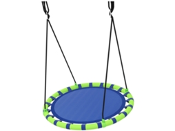 Baloiço Para Crianças Redondo De Jardim Infantil Ajustável Impermeável Carga 150kg Ø100x180 Cm Preto E Azul