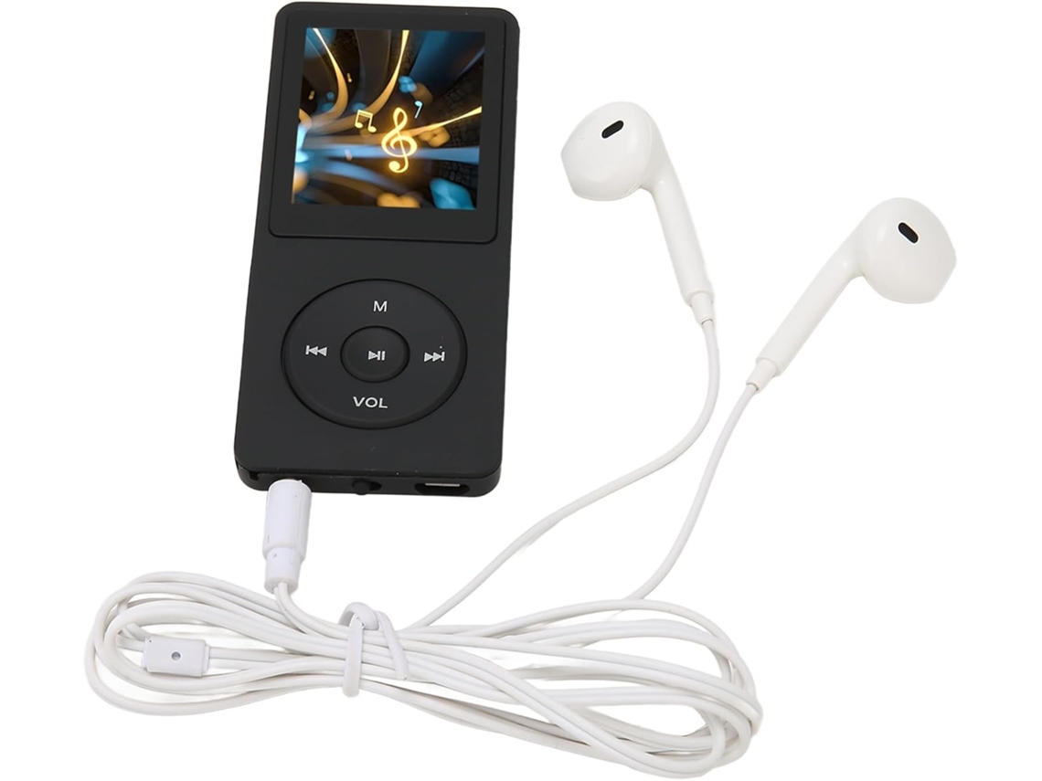 Reprodutor de MP3/MP4, tela de 1 polegada, portátil com até 30 horas de duração, memória de 1,8 polegadas expansível até 64 GB, leve, bateria de longa duração (preto)