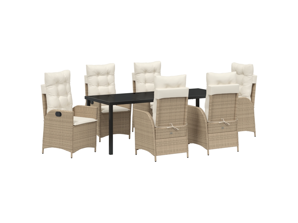 Conjunto 7 Conjunto De Jantar Para Jardim Vidaxl Bege Vime Pe (200 X 80 X 73 Cm)