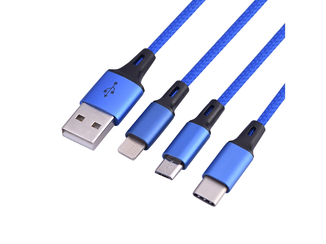 Raum-cabo De Carregamento Rápido 3 Em 1 De 1.2m Para Iphone E Android (azul)