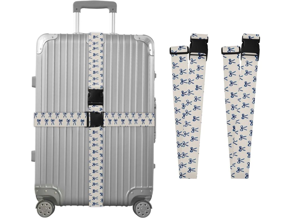 Conjunto De 2 Cintas Bagagem Com Estampa Laço Em Aquarela Azul, Ideais Para Malas De Viagem, Acessórios Para Bagagem