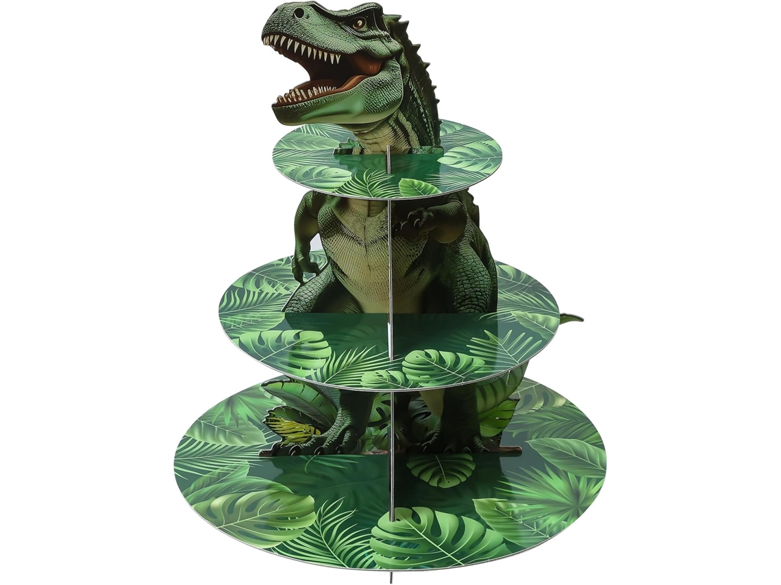 Suporte Para Muffins De Dinossauro 3 Andares, Redondo Papelão Cupcakes, Sobremesa Com Tema T-rex Festas Infantis, Chás Bebê E Muito Mais.