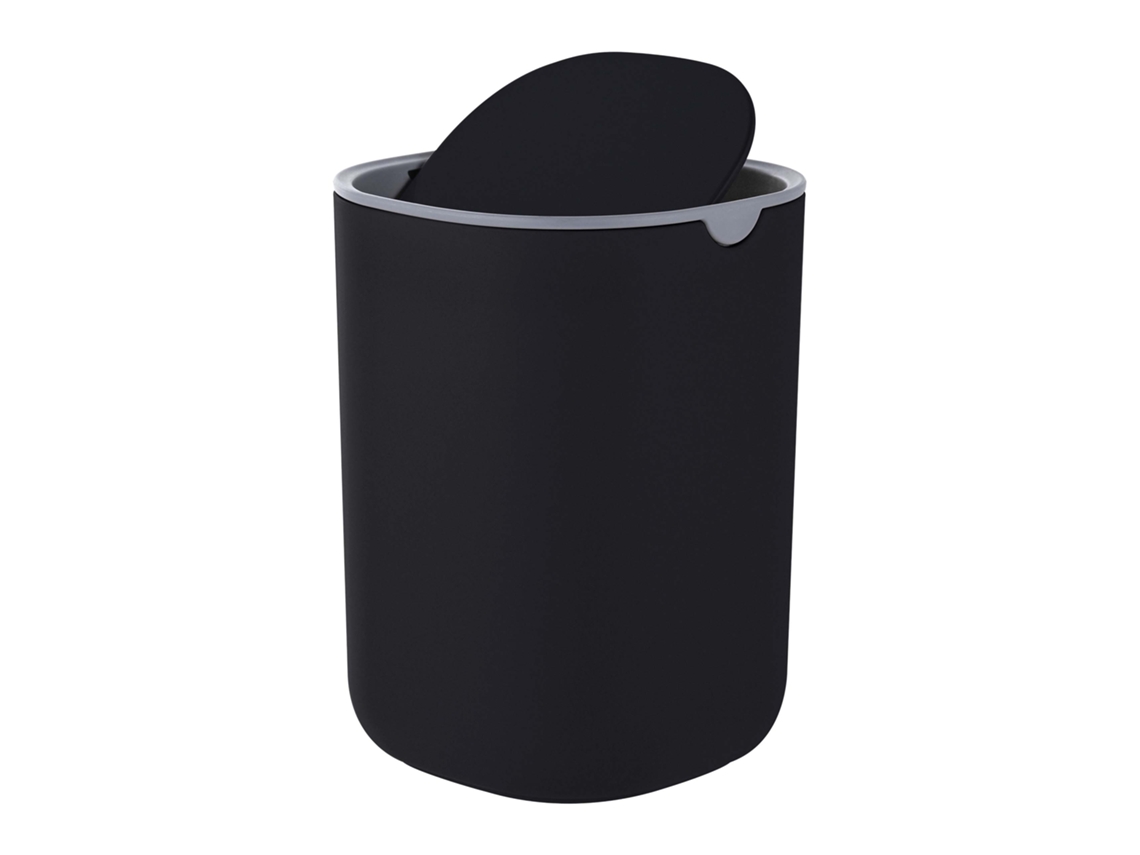 Relaxdays Mini Caixote De Mesa, Casa De Banho, Cozinha Escritório, 1,5l, Tampa Basculante, Plástico, Preto