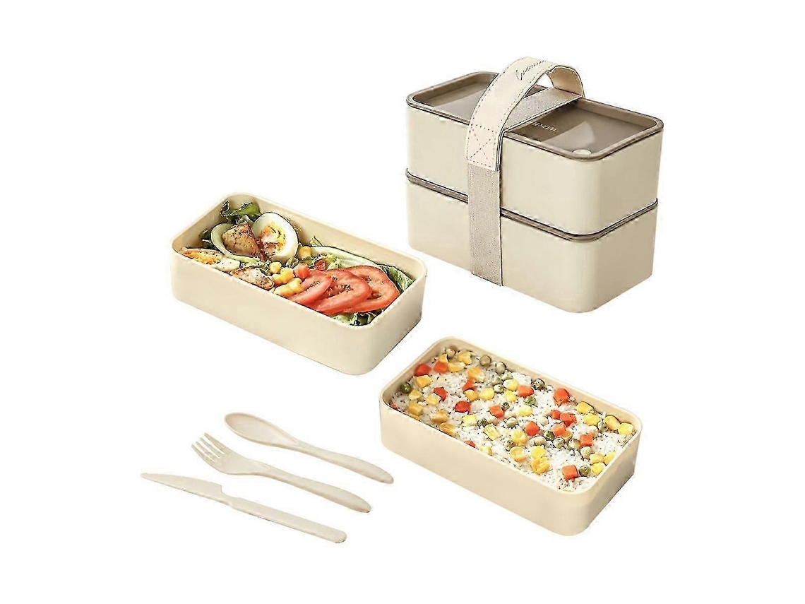 Marmita Bento Portátil Com Talheres, Lancheira Dupla Para Micro Ondas, Recipiente À Prova De Vazamentos Para Alimentos Para Estudantes Aquaforge