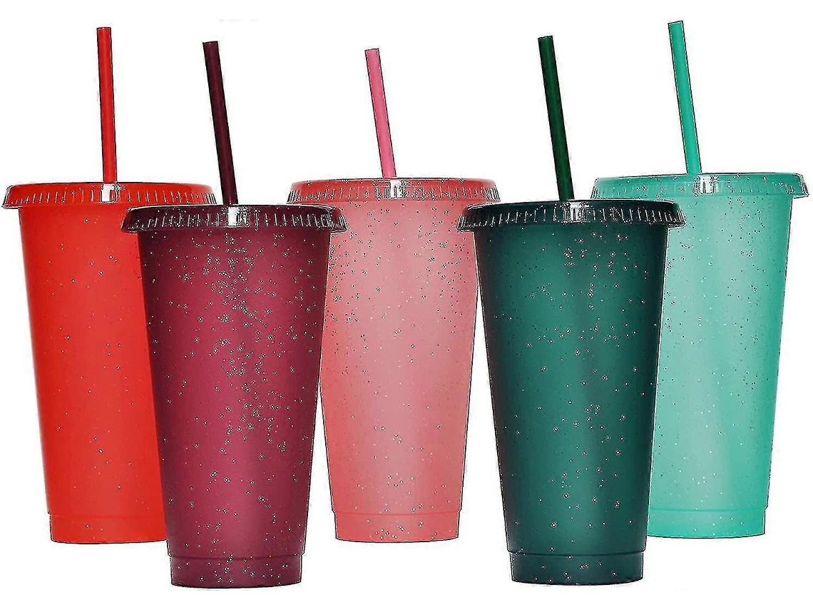 Vasos Reutilizáveis com Canudo e Tampa, 24 Oz, 5 Cores, Material Pp Alimentar, Ideal para Festa e Aniversário