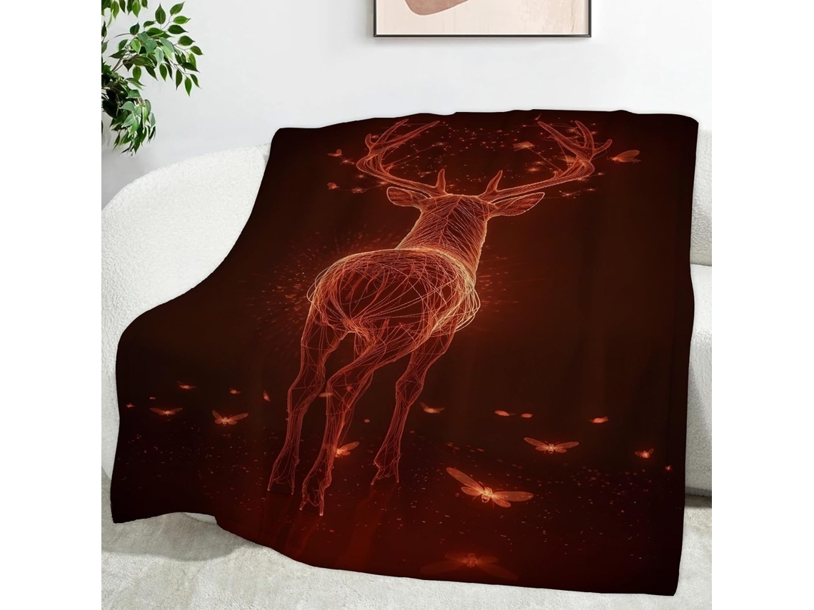 Manta com Estampa de Cervo e Borboleta 100x130 Cm Multifuncional Macia Aconchegante em Flanela Ideal para Cama