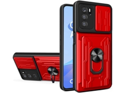 Capa Militar Antichoque Proteção para Oppo Reno 6 5G HONGWE. Resistente com Porta-Cartões Vermelho