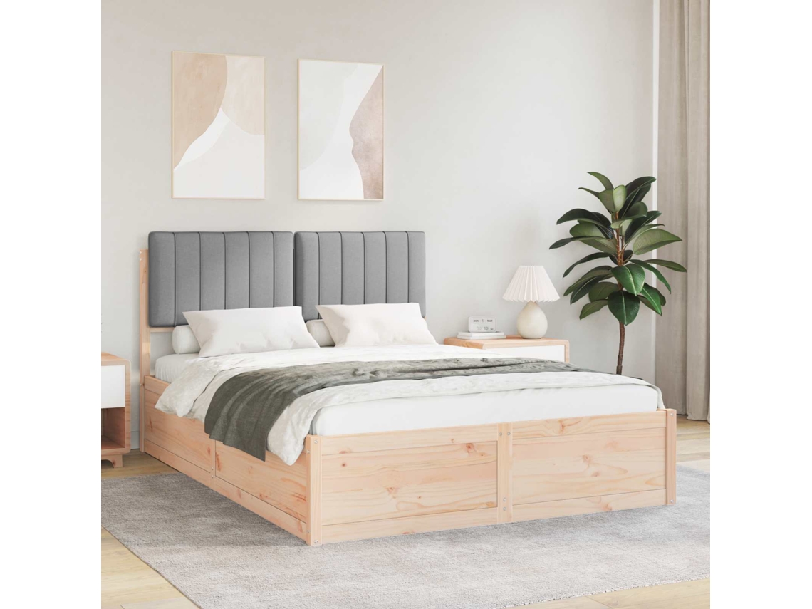 Vidaxl Estrutura De Cama Com Cabeceira Estofada Cinzento-claro