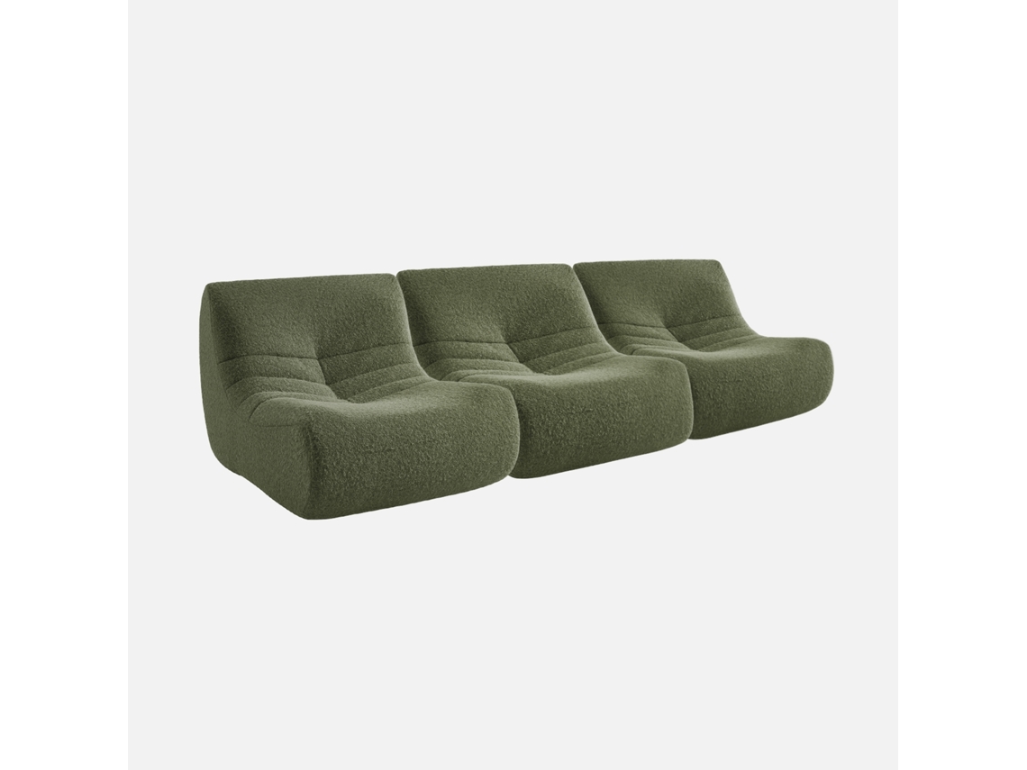 Módulos De Sofá Em Efeito Alpaca Embalados A Vácuo, Set De 3, Verde Caqui