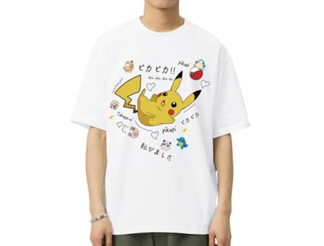 T-Shirt de Homem VREEL Pokémon Pikachu Algodão Branco (L)
