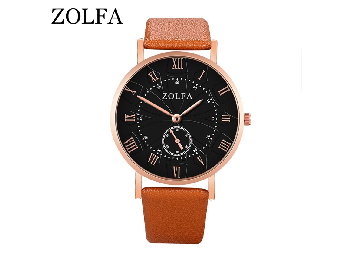 Relógio de pulso feminino moderno com pulseira de PU, mostrador redondo, analógico, quartzo (café)