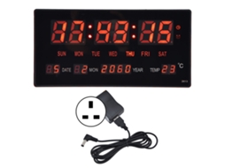Relógio de parede digital LED Baok-reloj com calendário, modelo simples, para mesa, ideal para quarto ou escritório, com plugue 100-240V (Reino Unido).