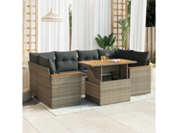 Vidaxl 6 Pcs Conjunto Sofás Jardim Com Almofadões Pe/acácia Cinzento