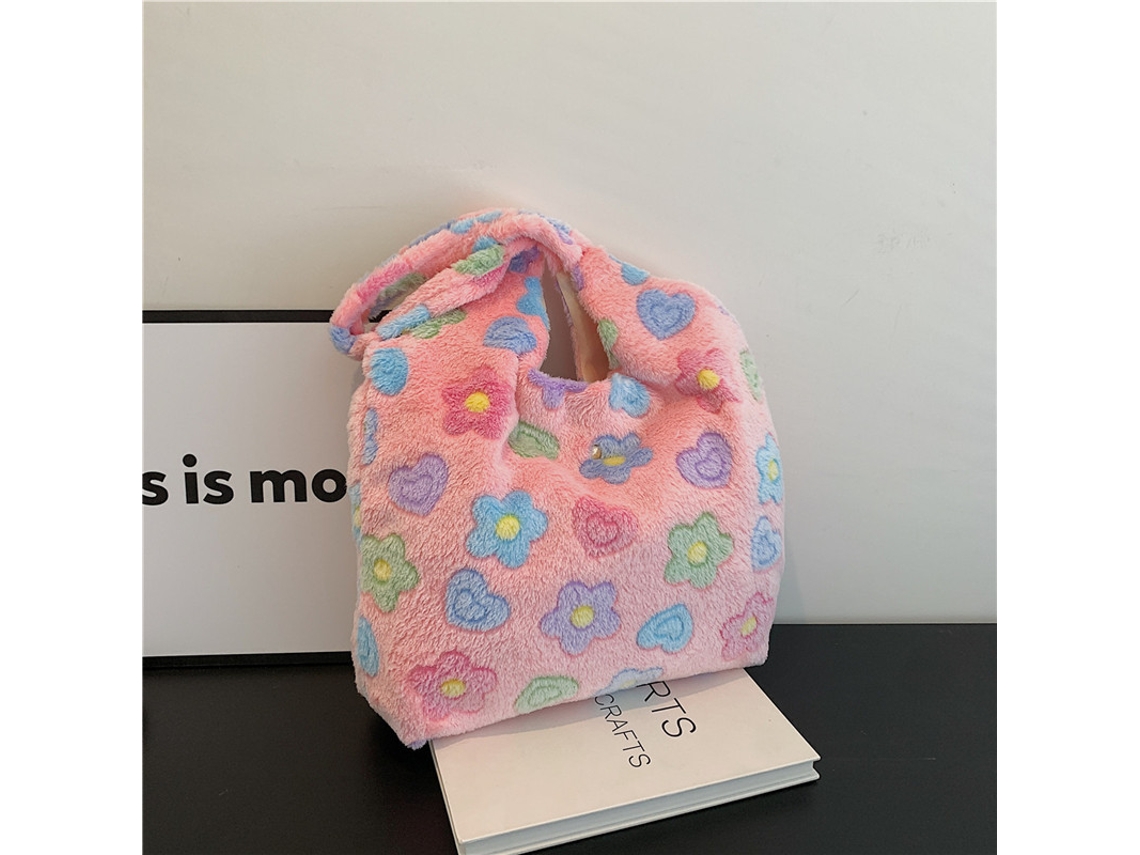 Bolsa de Pelúcia AQUAFORGE, Floral, Rosa, Espaçosa