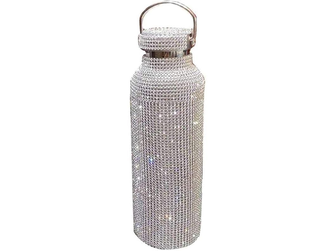 Garrafa de Água Rebe-Diamond Garrafa Térmica Com Strass Recarregável Para Mujer Prata 350 Ml