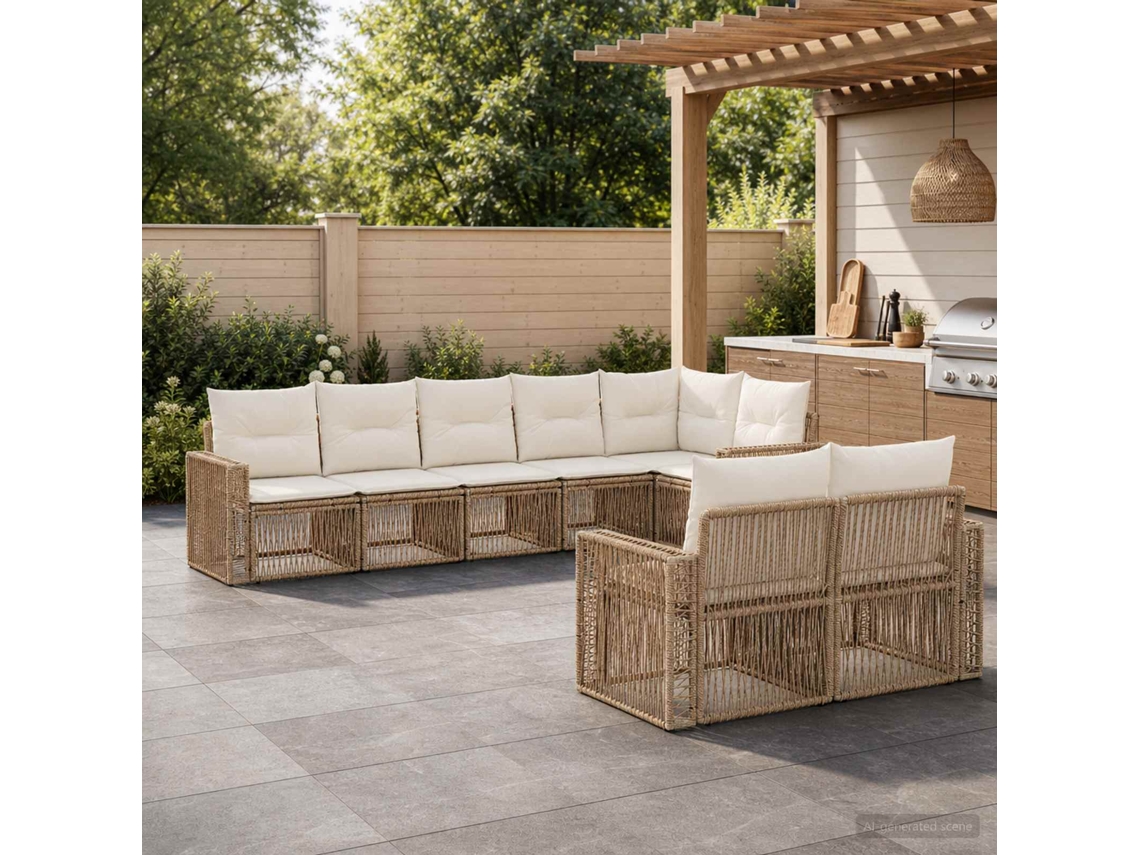 Vidaxl Conjunto De Sofá De Jardim 8 Unid. Bege E Branco Creme Vime Pe