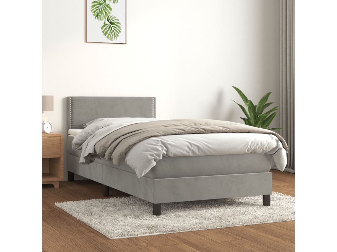 Vidaxl Cama Com Molas/colchão 100x200 Cm Veludo Cinza-claro