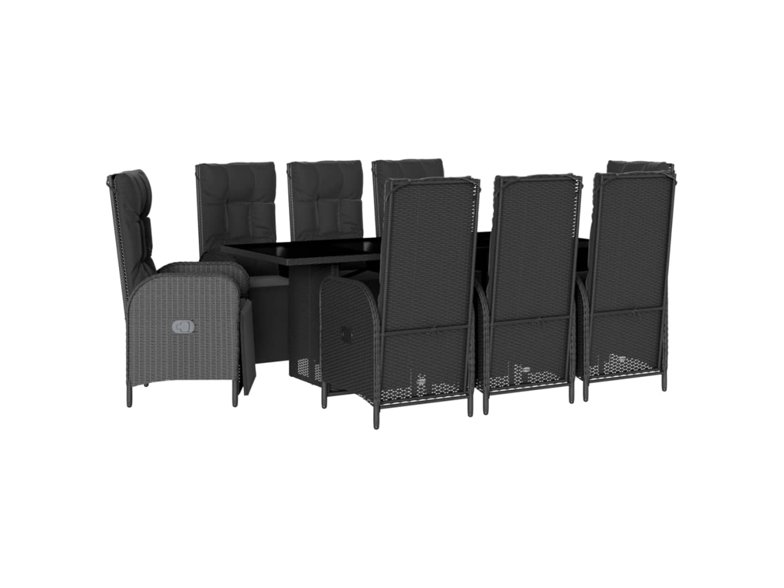 Conjunto de 9 Jantar para Jardim com Almofadões Vime Pe Preto MAISON EXCLUSIVE