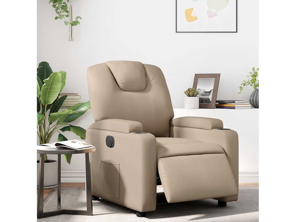 Vidaxl Poltrona Reclinável Elétrica Couro Artificial Cor Cappuccino