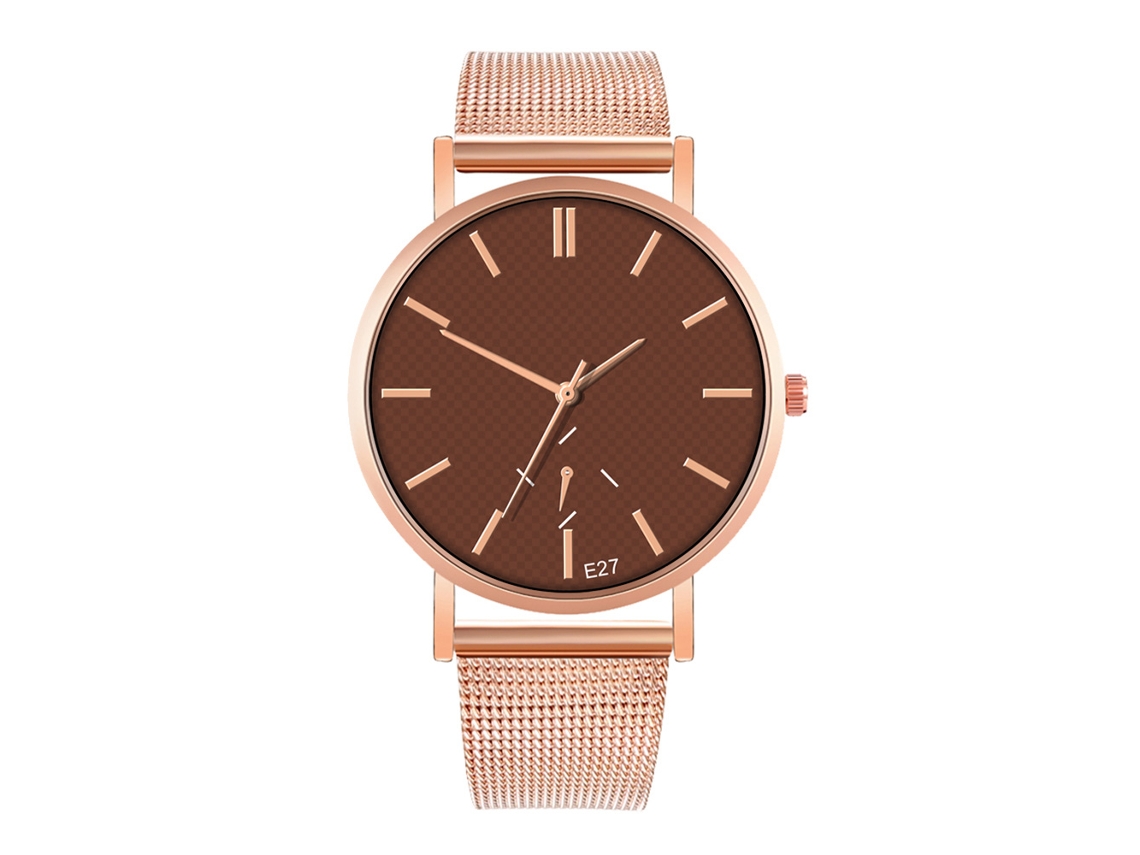 Reloj De Cuarzo De Pareja Con Correa De Malla Fashion Estilo Casual Marrón Oro Rosa