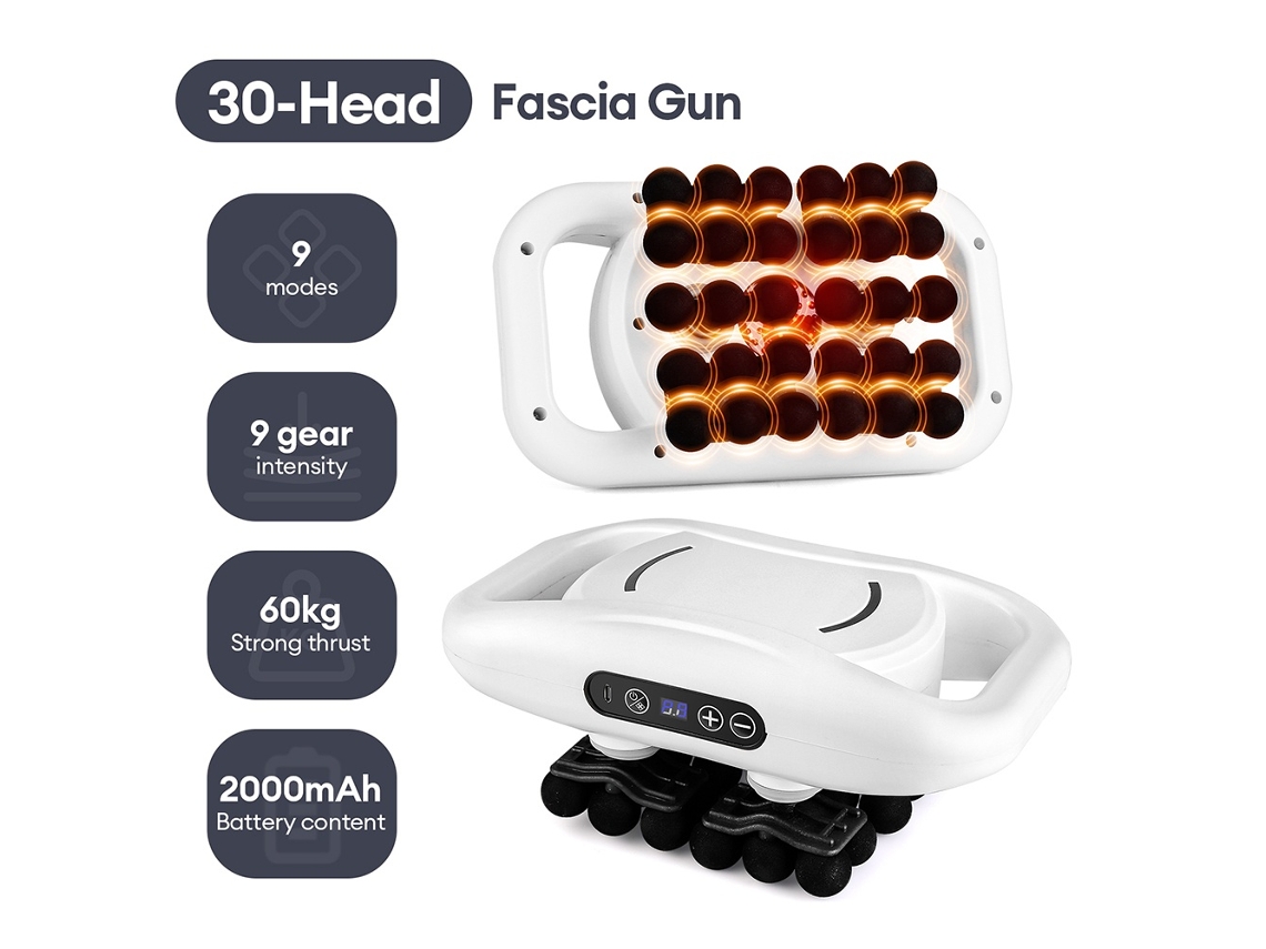 30 Cabeças Pistola De Massagem Corporal Pistola De Massagem De Alta Frequência Vibração Fáscia Massageador Costas Cintura Coxa Mas Aquaforge