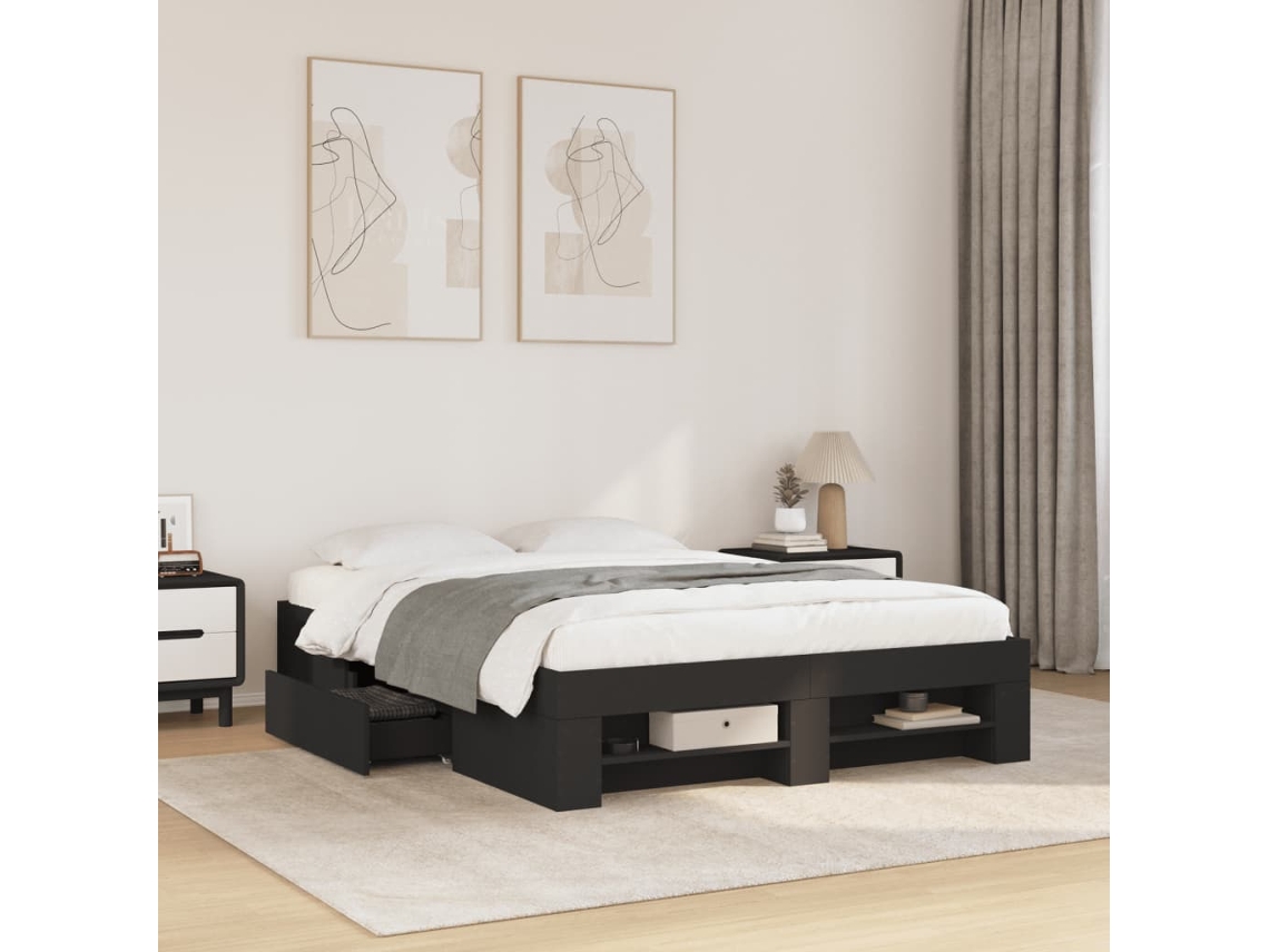Estrutura De Cama 120x190 Cm Derivados De Madeira Preto