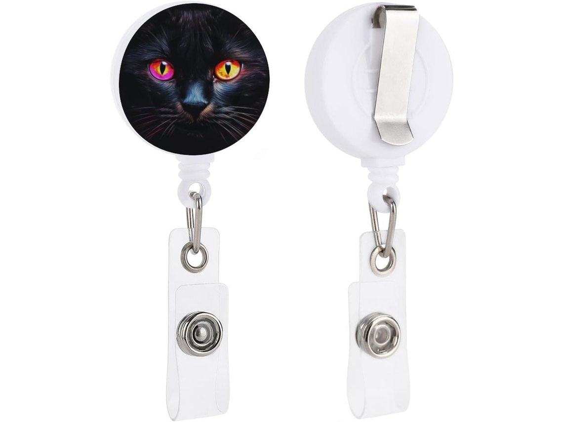 Porta Crachá Retrátil Com Presilha Jacaré, Chaveiro Identificação, Porta Crachá Preto Olho de Gato, Porta Crachá