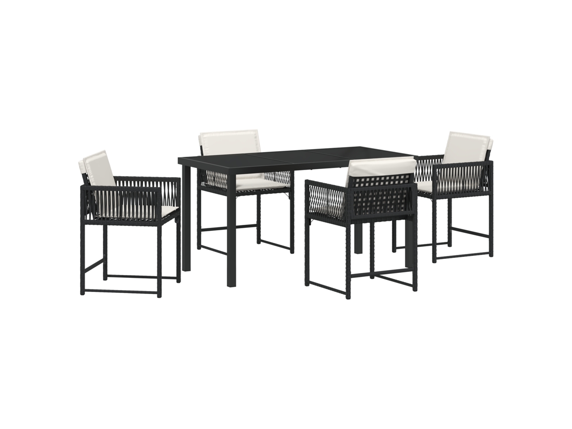 Conjunto 5 De Jantar De Jardim Com Travesseiros Vidaxl Preto Rattan De Polietileno