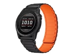 Bracelete Para Garmin (22mm) - Silicone Magnético - Três Contas Preto, Laranja E Conector Preto