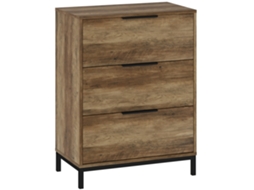 Cómoda 3 Gavetas Anti-tombo Com Puxadores Pretos, Aglomerado E Metal, 62x35x82cm, Castanho Escuro