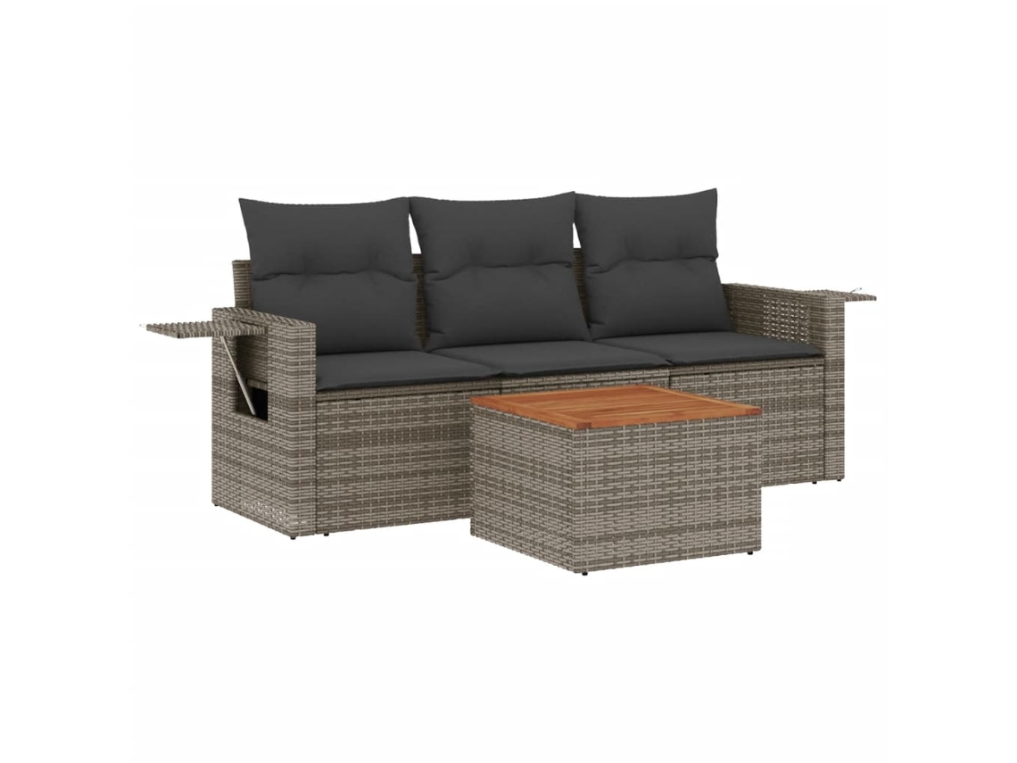 Maison Exclusive - 4 Pcs Conjunto Sofás De Jardim C/ Almofadões Vime Pe Cinzento