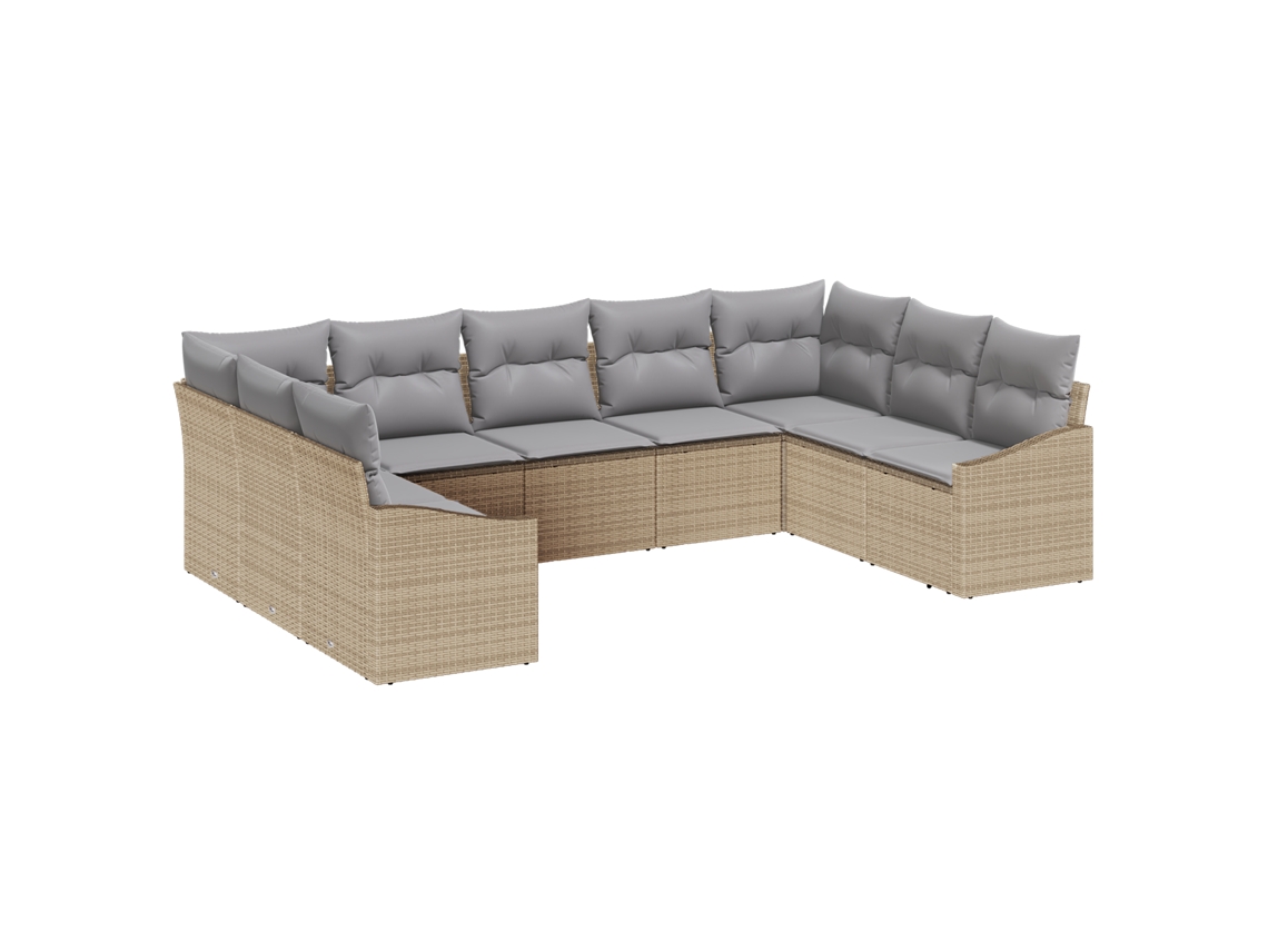 Conjunto 9 Sofá Modular Exterior Vidaxl Bege Vime Pe (289 X 178,5 X 85 Cm)
