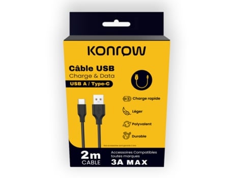 Kcatcpb2 Câble Usb Type C Vers Type A Emballage Original Konrow (2m, Noir)
