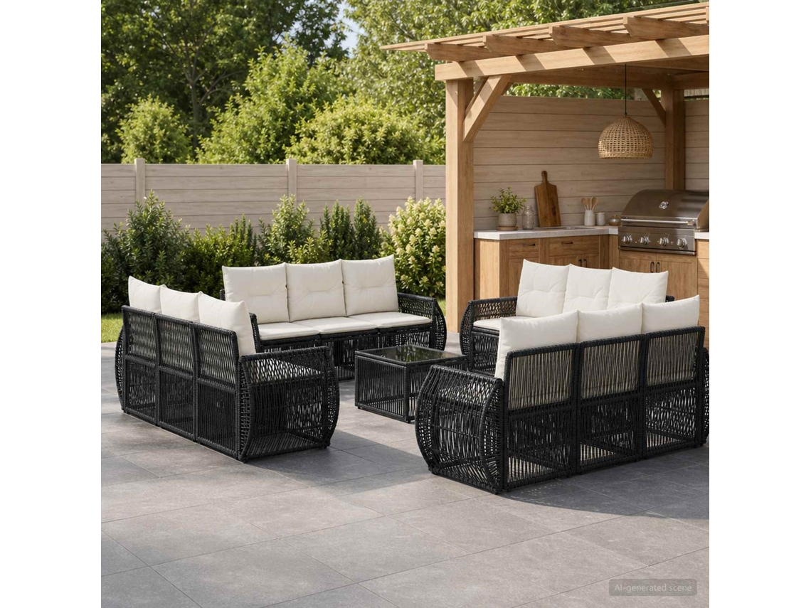 Vidaxl Conjunto De Sofá De Jardim 13 Unid. Preto E Branco Creme