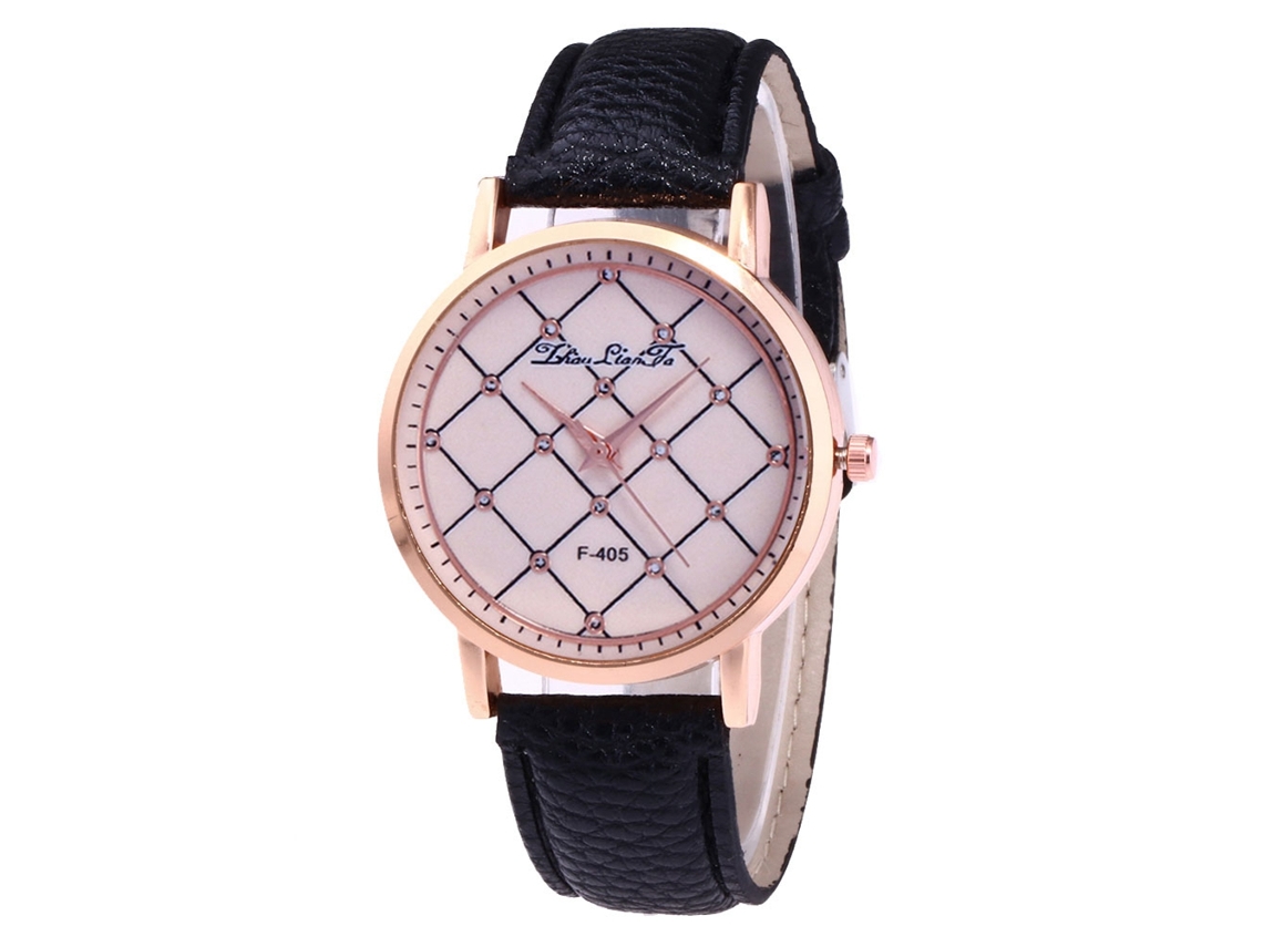 Relógio Casual Feminino Estilo Coreano Pulseira de Couro Quartzo F405 a Preto