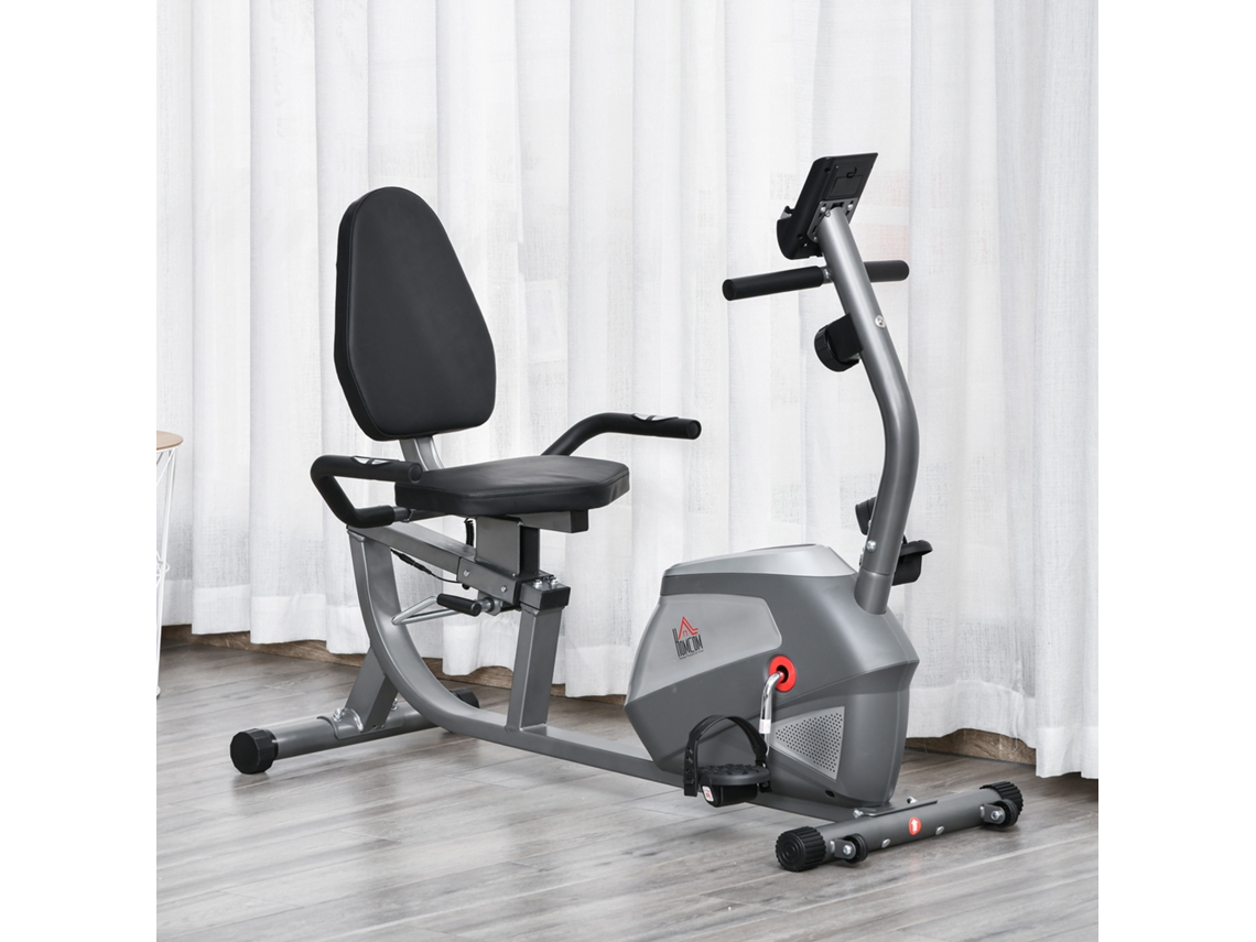 Bicicleta Ergométrica Reclinada Magnética com 8 níveis de resistência monitor LCD encosto regulável suporta até 110kg