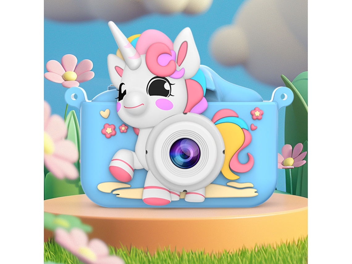 Câmera Infantil de Desenho Animado Hd com Duas Câmeras (cartão de Memória Não Incluído) YUNZII (unicórnio, Azul)