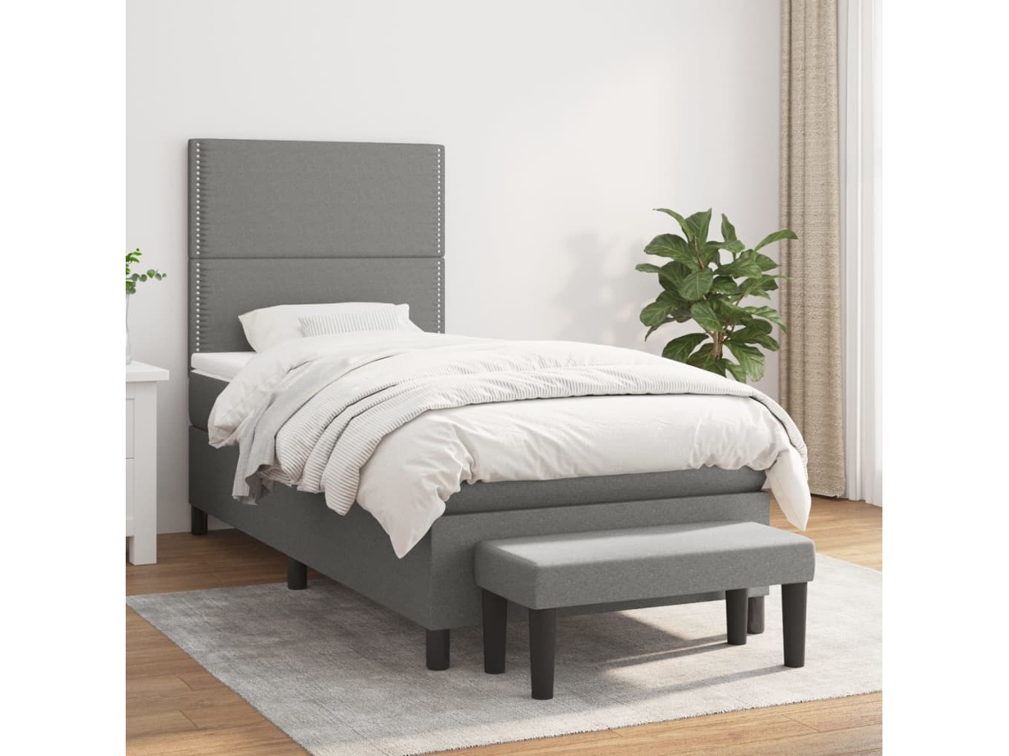 Vidaxl Cama Com Molas/colchão 100x200 Cm Tecido Cinza-escuro
