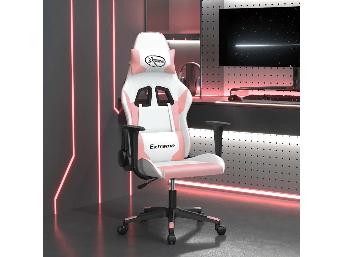 Vidaxl Cadeira Gaming Massagens Couro Artificial Branco E Rosa