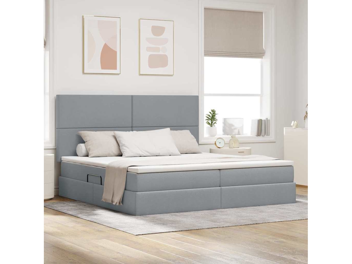 Vidaxl Cama com Arrumação e Colchão Cinzento claro 200 X 200 Cm Tecido