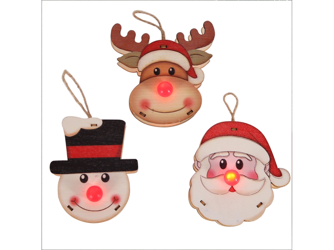 Pingente de Natal Madeira Luz Led Padroeiro Alce Boneco de Neve Luminoso Decoração Árvore MARCA