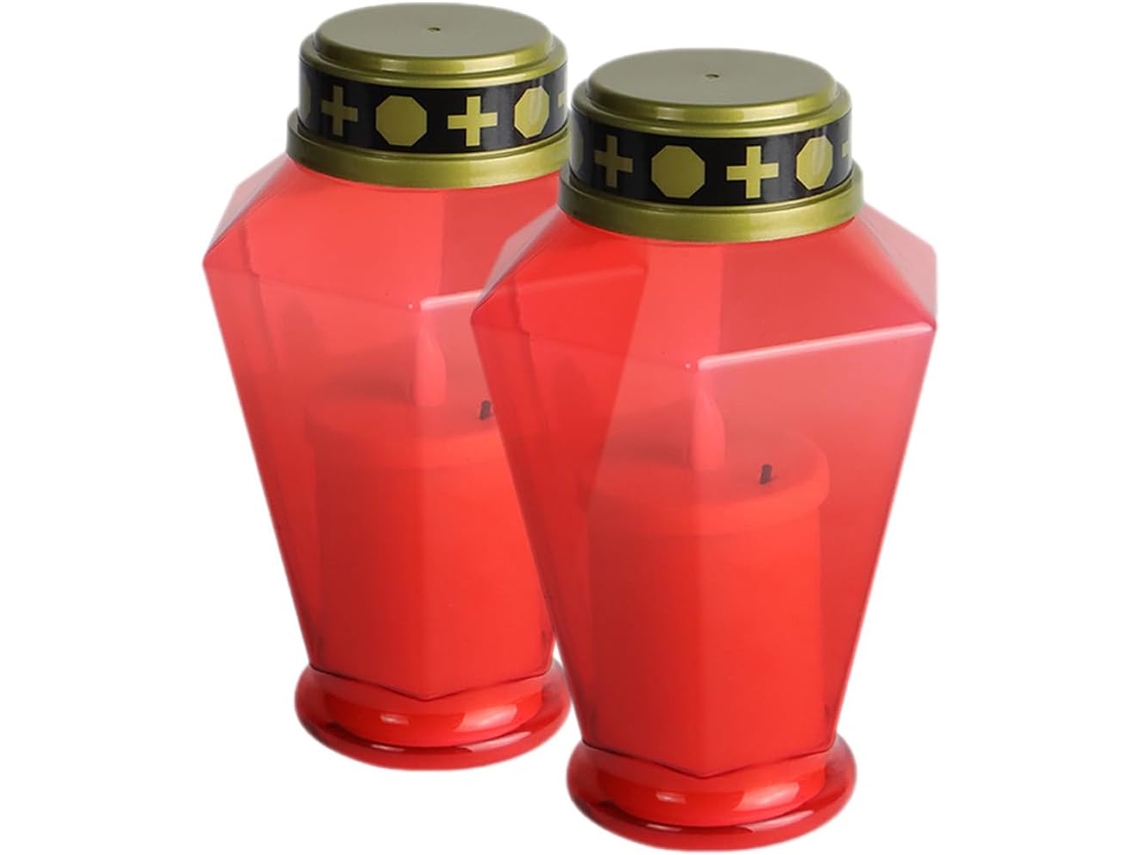Conjunto De 2 Velas Led Vermelhas Reutilizáveis Para Iluminação De Cemitério.