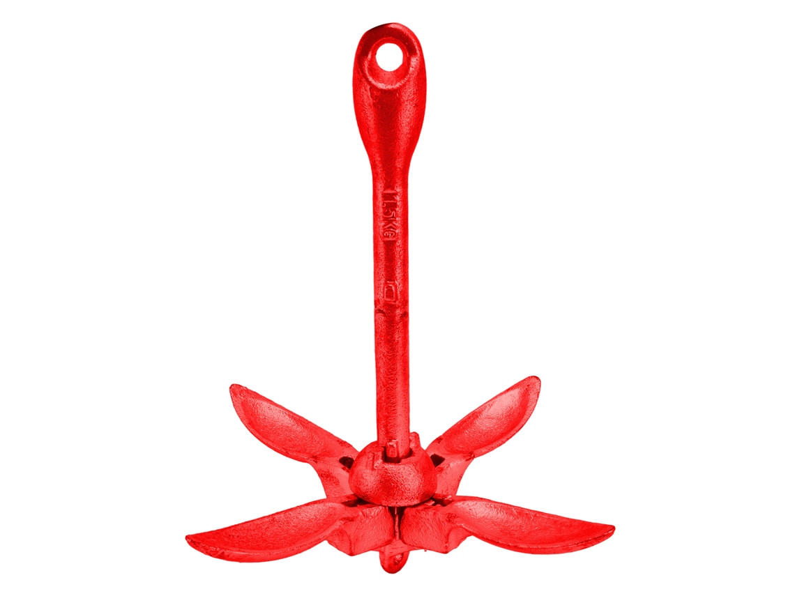 Ancla Plegable Grapnel De 4 Brazos 1.5kg De Acero Carbono, Accesorio Para Kayak Y Canoa, Rojo