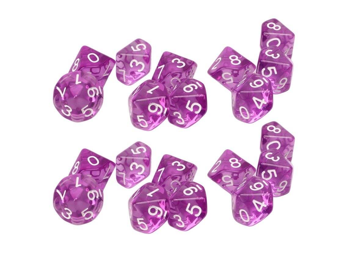 Conjunto De 20 Dados Digitais Transparentes De 10 Lados Para Jogos De Mesa Aprendizagem Matemática Infantil Roxo